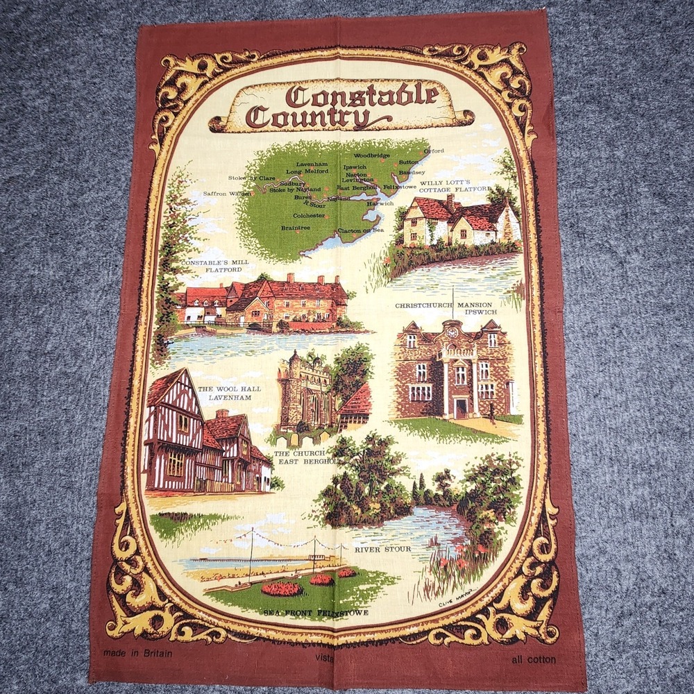 Suffolk England Constable Country Vintage Souvenir Tea Towel Britian Landmarks